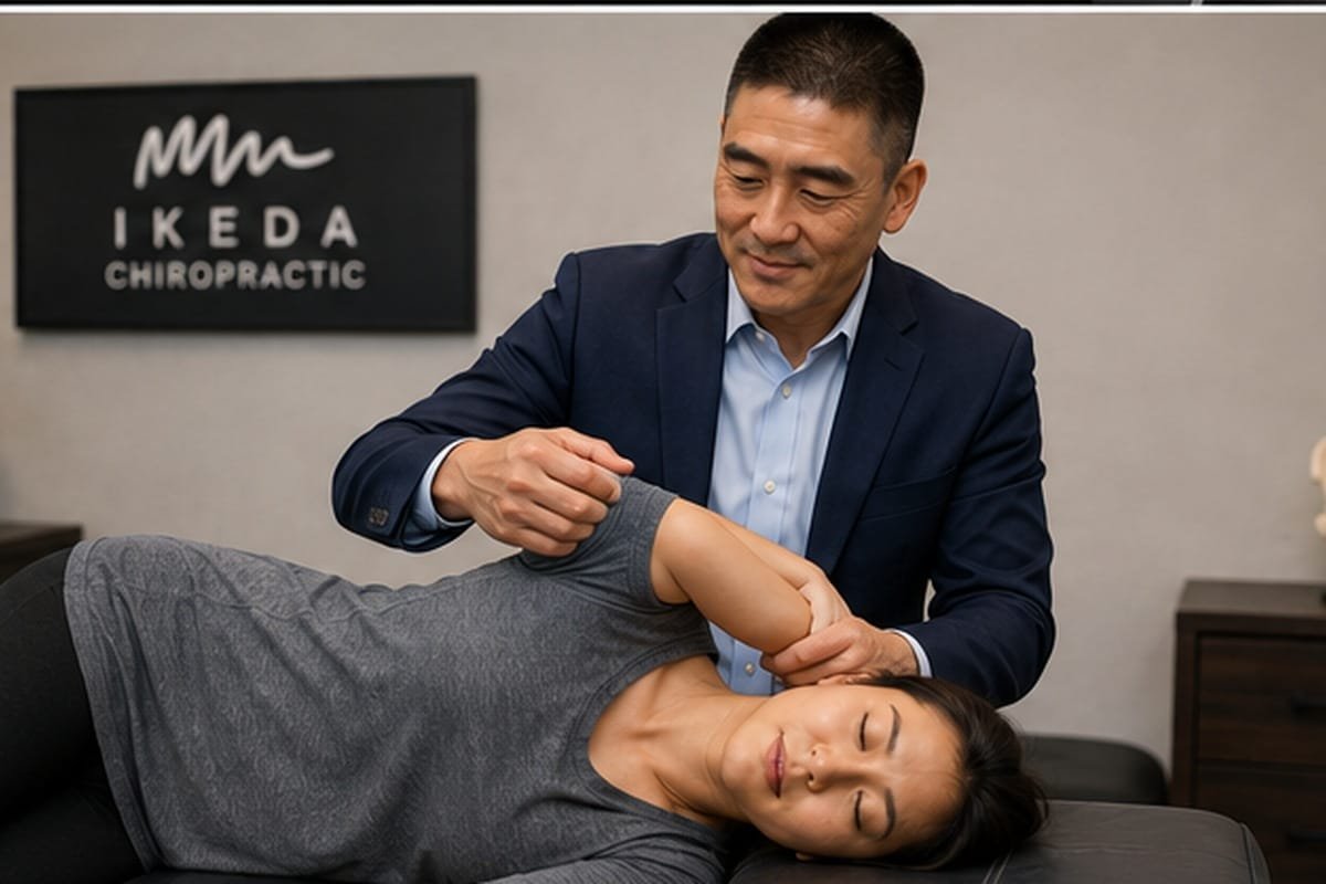 Dr. Cliff Ikeda D.C. explaining joint manipulation during chiropractic care in Torrance CA