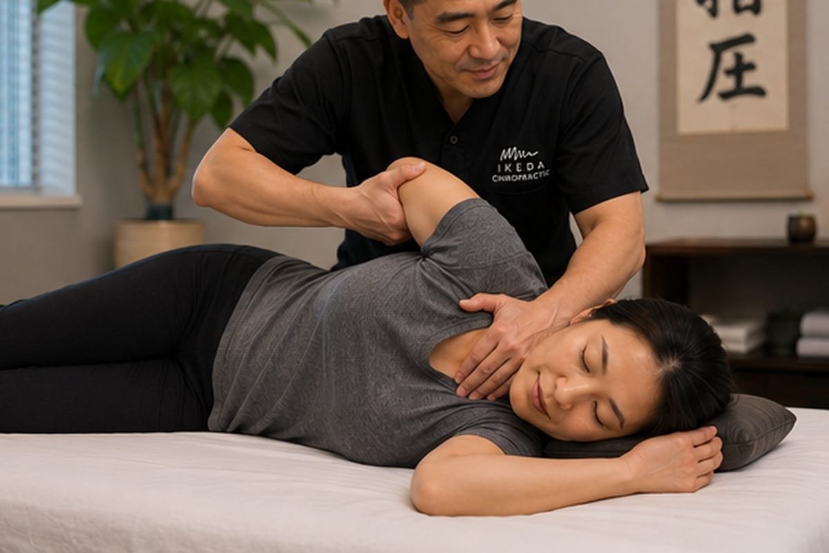 Hands-on Shiatsu pressure technique at Ikeda Chiropractic in Torrance CA