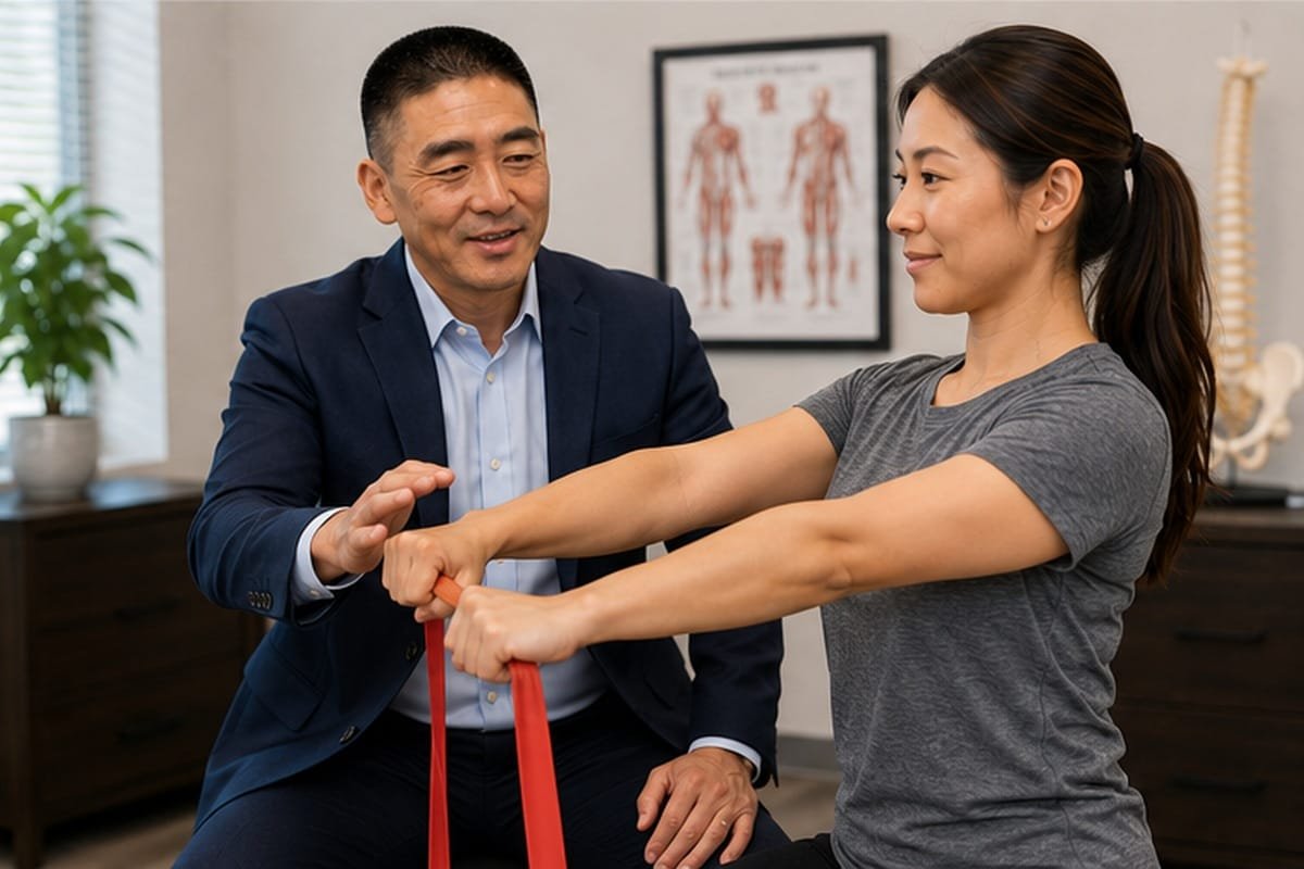 Dr. Cliff Ikeda D.C. demonstrating therapeutic movement exercises in Torrance CA