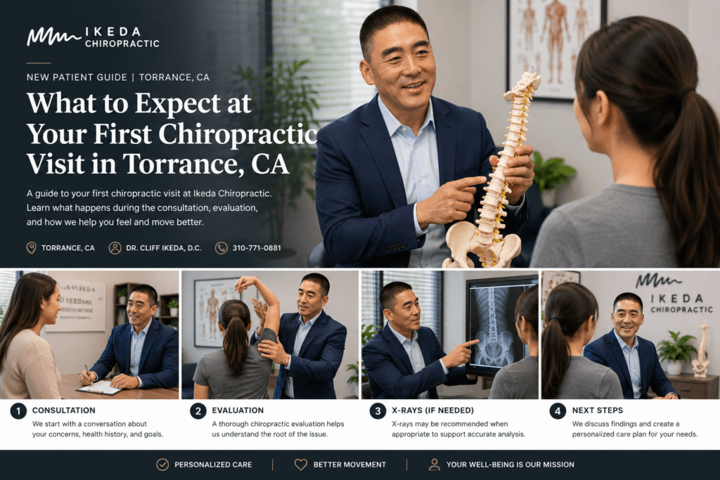 First chiropractic visit at Ikeda Chiropractic in Torrance CA with Dr. Cliff Ikeda, D.C.